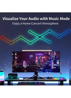 الروهيت 9 خطوط إضاءة ذكية بتقنية البلوتوث RGB، أشرطة إضاءة ديكورية إبداعية للحائط المنزلي مع أكثر من 16 مليون لون وأكثر من 40 وضعًا للمشهد، إضاءة حائط سيمفونية مزدوجة الوضع لغرفة الألعاب وغرفة المعيشة وغرفة النوم (أسود)  - Image 4