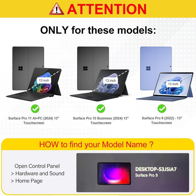 جراب Surface Pro 11 مقاس 13 بوصة 2024/Surface Pro10، جراب متين لجهاز Surface Pro 9 مع مسند وحزام يد مقاوم للصدمات ومتين، متوافق مع لوحة مفاتيح Type Cover - أسود - Image 2