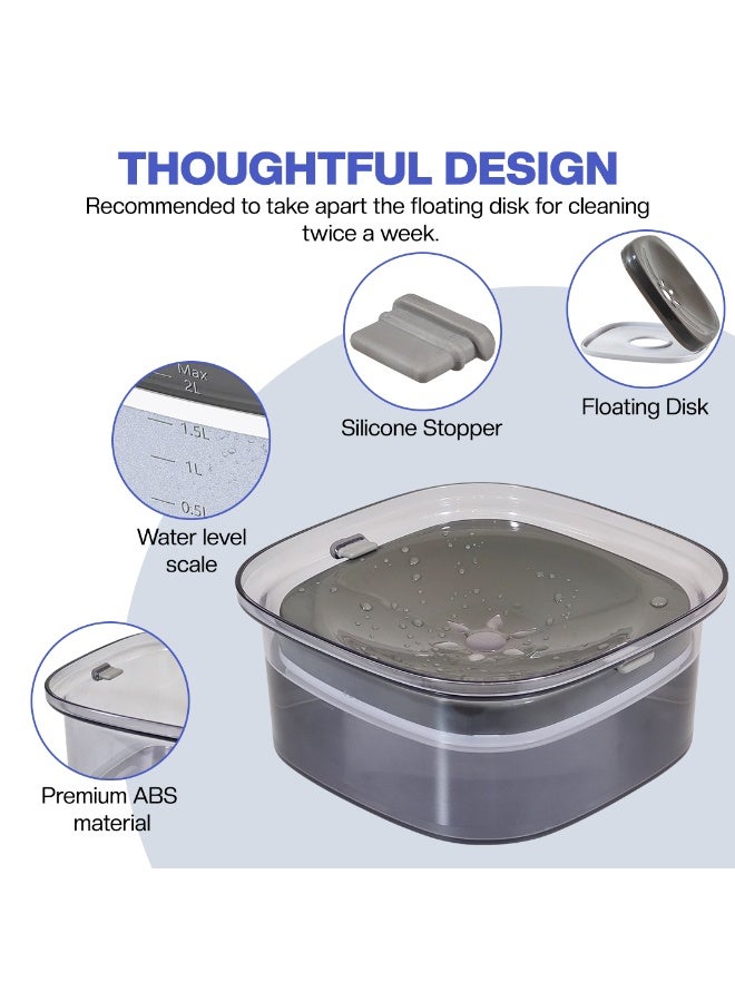 أن ان سي بيتس وعاء ماء للحيوانات الأليفة سعة 2 لتر مع مؤشر لمستوى الماء، وقرص عائم، وتصميم مانع للانسكاب، وعاء ماء بلاستيكي شديد التحمل للكلاب لجميع السلالات ذات الأحجام المختلفة، 22 سم (رمادي) - Image 3
