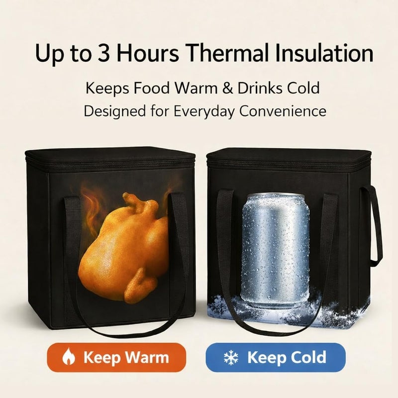 musbus 2-Pack, XL-Large Insulated Grocery Shopping Bags, Black, Reusable Bag,Thermal Zipper,Collapsible,Tote,Cooler,Food Transport hot and Cold,Camping - Image 2