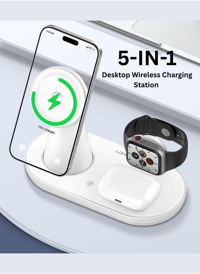 LDNIO - 5-in-1 Desktop Wireless Charging Station – 15W Fast Charger for Phone, Earbuds, Smart Watch, Magnetic Stand & LED Night Light - Image 1