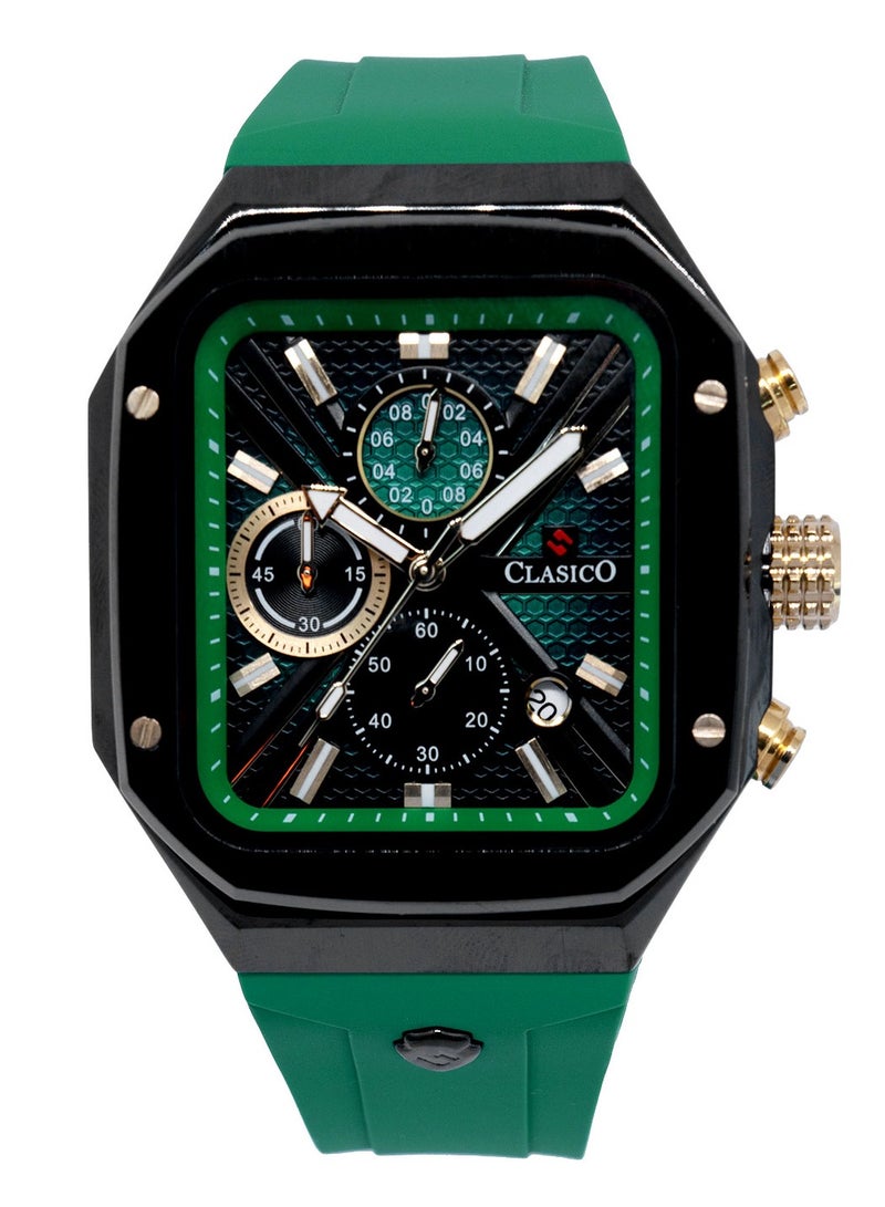 Clasico ساعة زيفر 6-أيدي كرونوغراف – إصدار كرونوغراف مربع مع حزام سيليكون فاخر – حركة ي121 النخبوية – تصميم مقاوم للماء - Image 1