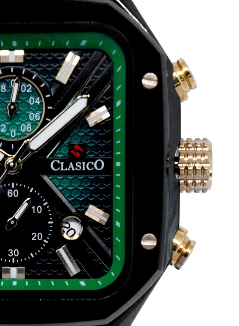 Clasico ساعة زيفر 6-أيدي كرونوغراف – إصدار كرونوغراف مربع مع حزام سيليكون فاخر – حركة ي121 النخبوية – تصميم مقاوم للماء - Image 2