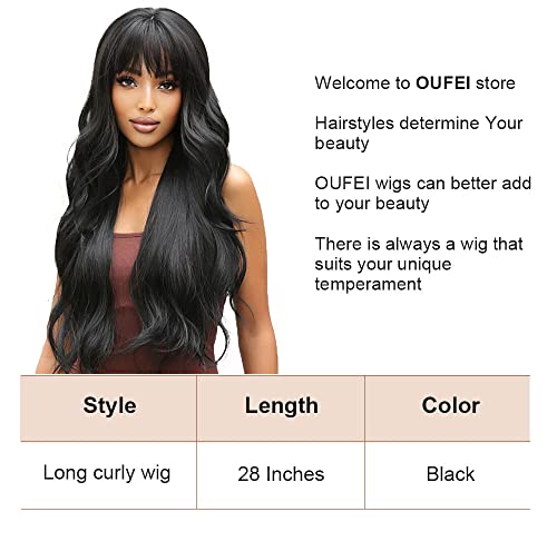 OUFEI Long Wavy Brack Wigs for Women Natural Synthetic Hair Heat Resistant Wigs for Daily Party Cosplay Wear28 Inches - Image 3