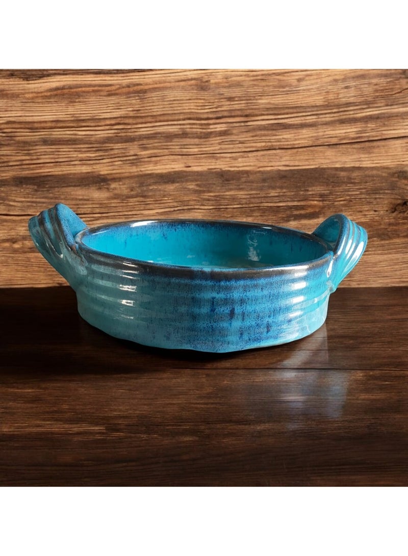 color zone pottery A tray with a handle made of pottery and porcelain that can withstand direct and indirect temperatures, flame or inside the oven, 20 cm - Image 1