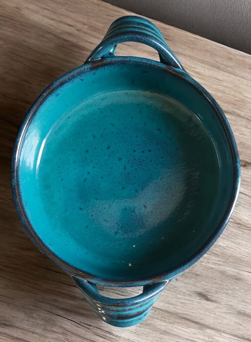 color zone pottery A tray with a handle made of pottery and porcelain that can withstand direct and indirect temperatures, flame or inside the oven, 20 cm - Image 2