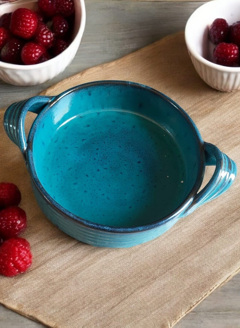 color zone pottery A tray with a handle made of pottery and porcelain that can withstand direct and indirect temperatures, flame or inside the oven, 20 cm - Image 3