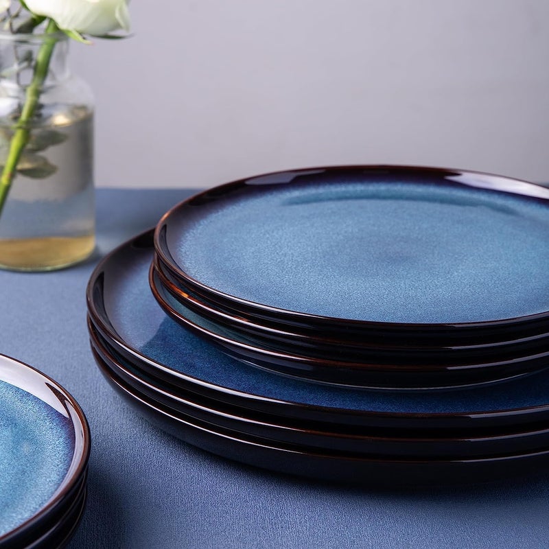 LeRatio Ceramic Dinnerware Sets for 4Porcelain Plates and Bowls SetsHandmade Reactive Glaze Dishes SetChip Resistant and Scratch Resistant  OvenDishwasher  Microwave SafeService for 4Blue - Image 4