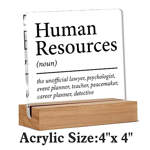 Oqtumes HR Gifts for Men Women HR Appreciation Gifts for Manager Director Human Resources Clear Desk Decorative Sign Acrylic Sign With Wooden Stand for Desk Table Shelf - Image 2