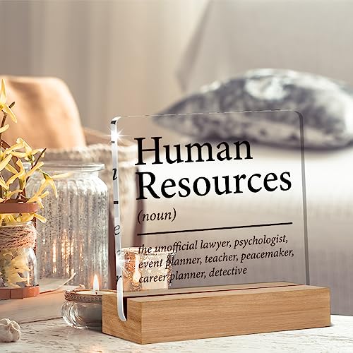 Oqtumes HR Gifts for Men Women HR Appreciation Gifts for Manager Director Human Resources Clear Desk Decorative Sign Acrylic Sign With Wooden Stand for Desk Table Shelf - Image 4