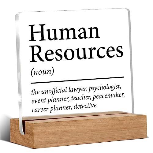 Oqtumes HR Gifts for Men Women HR Appreciation Gifts for Manager Director Human Resources Clear Desk Decorative Sign Acrylic Sign With Wooden Stand for Desk Table Shelf - Image 1