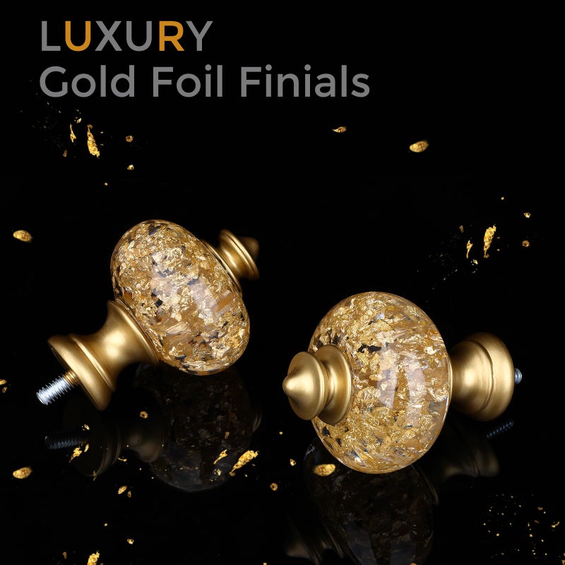 JRZOO 2 Pack Gold Curtain Rod for Windows 28 to 48 Inches, 1'' Heavy Duty Adjustable Modern Drapery Rods with Unique Crystal Finials, Luxury Decorative Curtain Rods, Size: 30-60'' - Image 2
