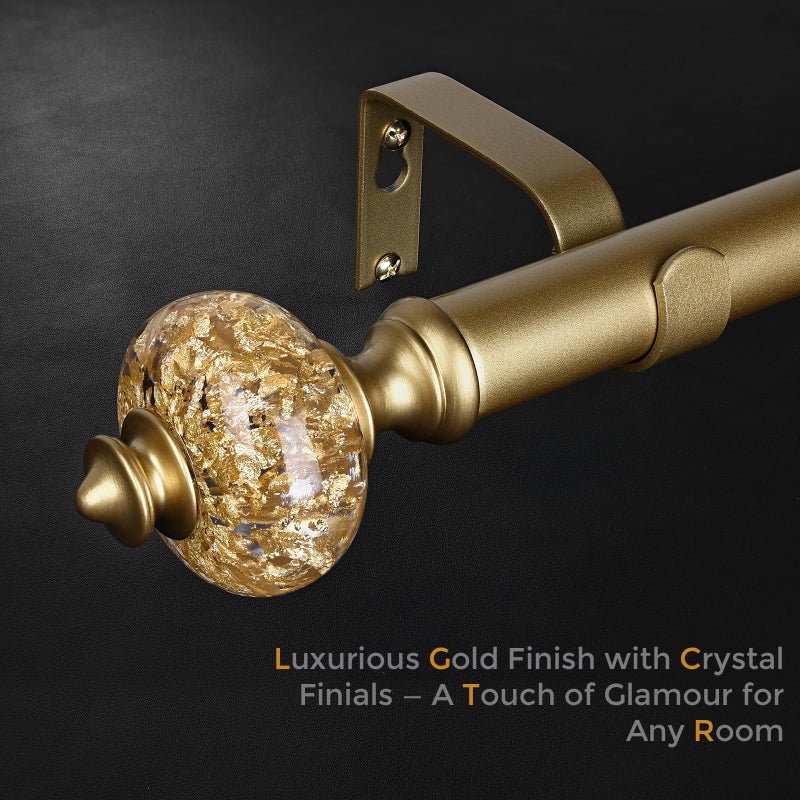 JRZOO 2 Pack Gold Curtain Rod for Windows 28 to 48 Inches, 1'' Heavy Duty Adjustable Modern Drapery Rods with Unique Crystal Finials, Luxury Decorative Curtain Rods, Size: 30-60'' - Image 5