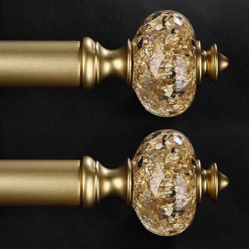 JRZOO 2 Pack Gold Curtain Rod for Windows 28 to 48 Inches, 1'' Heavy Duty Adjustable Modern Drapery Rods with Unique Crystal Finials, Luxury Decorative Curtain Rods, Size: 30-60'' - Image 1