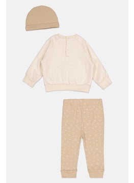 Lily & Jack Toddlers Girl 3 Piece Graphic Print Sweatshirt And Sweatpants With Beannie Set, Beige Combo  - Image 2