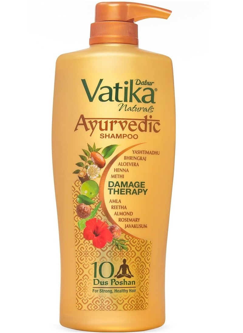 Dabur Vatika Ayurvedic Shampoo Damage Therapy With Power of 10 ingredients for solving 10 hair problems  640ml