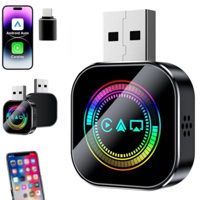 محول CarPlay لاسلكي 2026 3 في 1، سلكي لشاشة لاسلكية لآيفون أندرويد، اتصال تلقائي مزدوج 2.4/5 جيجا هرتز واي فاي بلوتوث 5.0، وصلة مرآة السيارة للمركبات، متوافق مع iOS Android - Image 1