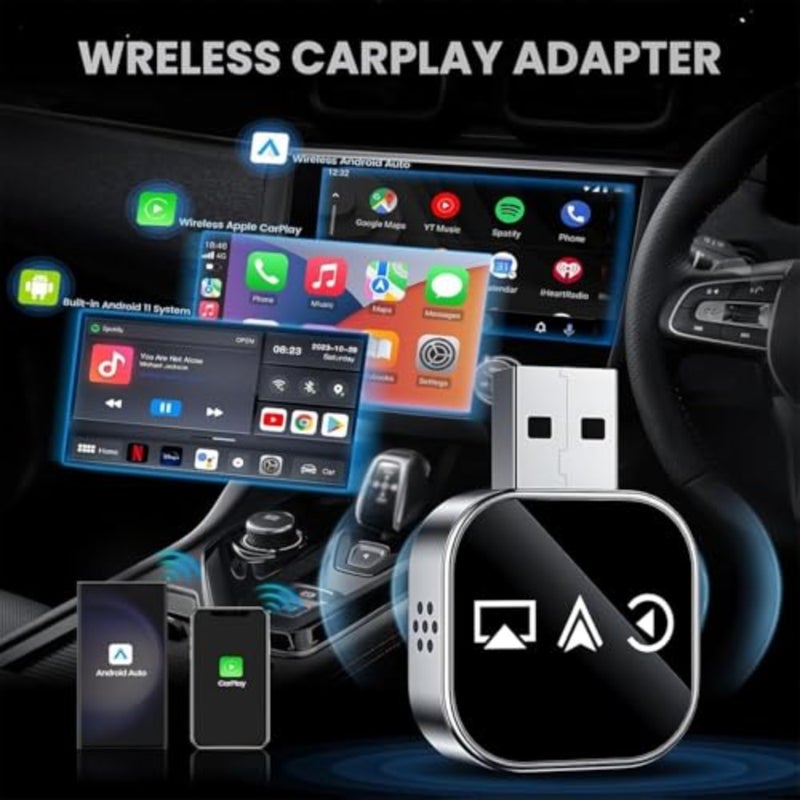 محول CarPlay لاسلكي 2026 3 في 1، سلكي لشاشة لاسلكية لآيفون أندرويد، اتصال تلقائي مزدوج 2.4/5 جيجا هرتز واي فاي بلوتوث 5.0، وصلة مرآة السيارة للمركبات، متوافق مع iOS Android - Image 3