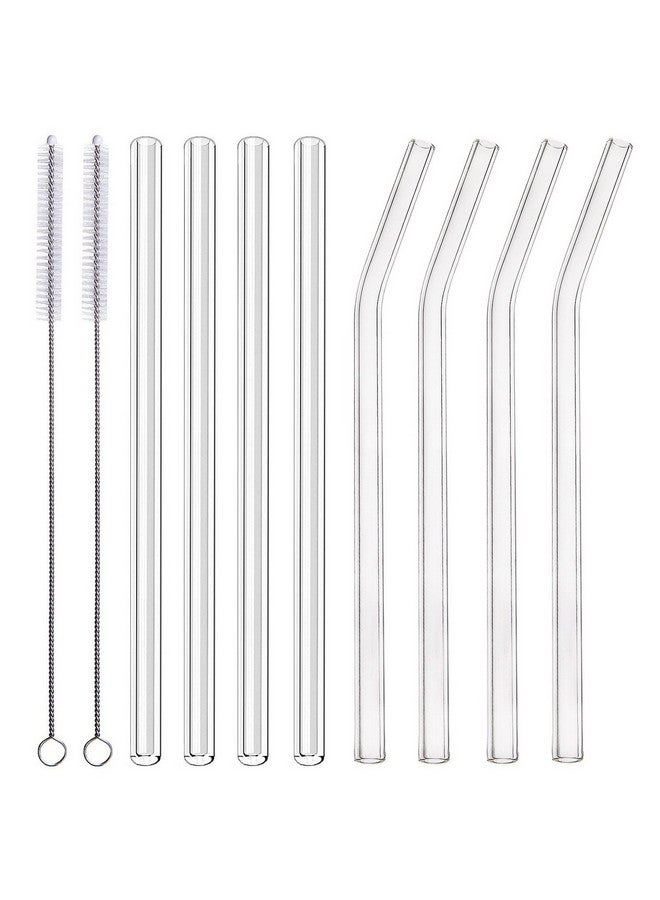 ALINK Glass Smoothie Straws, 10" x 10 mm Long Reusable Clear Drinking Straws, Pack of 8 with 2 Cleaning Brush, - Image 1