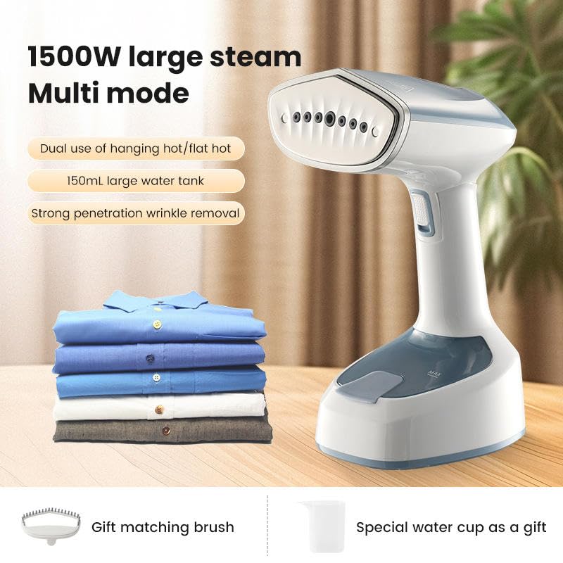SHOPOGENIX 1500W Portable Handheld Garment Steamer for Clothes, Foldable Travel Steamer with Continuous Steam, Detachable Water Tank & Fabric Brush - Image 5