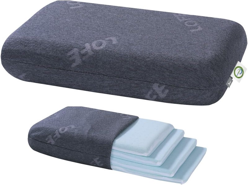 LOFE Adjustable Thin Memory Foam Pillow - 4 Heights from 1.2 to 4.8in, Cervical Pillow for Neck Pain Relief, CertiPUR-US Neck Support Pillow for Side Sleepers, Back/Stomach Sleepers, a Removable Cover - Image 1