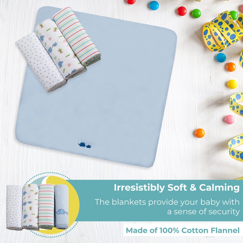 Spasilk Receiving Baby Blanket, 100% Cotton Flannel Blanket, Pack of 4, Blue - Image 5