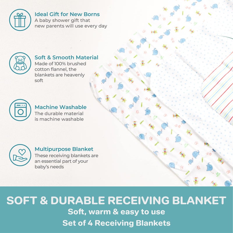 Spasilk Receiving Baby Blanket, 100% Cotton Flannel Blanket, Pack of 4, Blue - Image 4