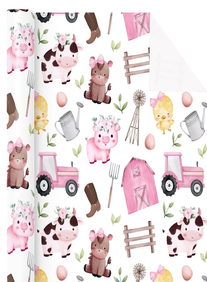 WRAPAHOLIC Farm Animal Wrapping Paper - Mini Roll - 17 Inch x 16.5 Feet - Pink Barnyard Cow Birthday Wrapping Paper Perfect for Kids Girls Boys Birthday, Baby Shower - Image 2