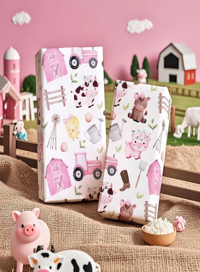 WRAPAHOLIC Farm Animal Wrapping Paper - Mini Roll - 17 Inch x 16.5 Feet - Pink Barnyard Cow Birthday Wrapping Paper Perfect for Kids Girls Boys Birthday, Baby Shower - Image 5