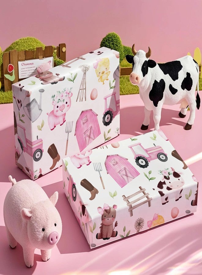 WRAPAHOLIC Farm Animal Wrapping Paper - Mini Roll - 17 Inch x 16.5 Feet - Pink Barnyard Cow Birthday Wrapping Paper Perfect for Kids Girls Boys Birthday, Baby Shower - Image 4