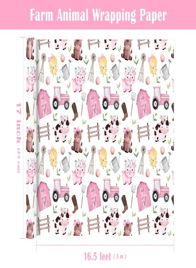 WRAPAHOLIC Farm Animal Wrapping Paper - Mini Roll - 17 Inch x 16.5 Feet - Pink Barnyard Cow Birthday Wrapping Paper Perfect for Kids Girls Boys Birthday, Baby Shower - Image 3