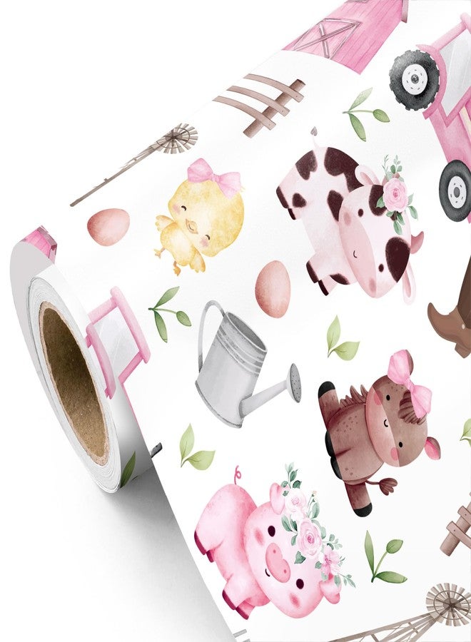 WRAPAHOLIC Farm Animal Wrapping Paper - Mini Roll - 17 Inch x 16.5 Feet - Pink Barnyard Cow Birthday Wrapping Paper Perfect for Kids Girls Boys Birthday, Baby Shower - Image 1