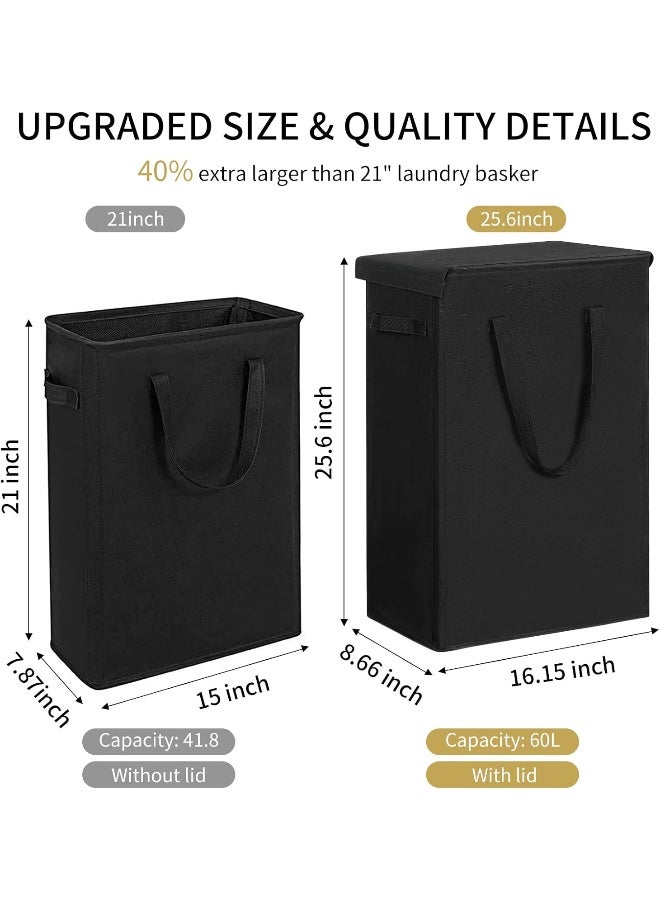 Chrislley 60L Slim Laundry Hamper with Lid Narrow Laundry Basket with Handle Upgrade Foldable Dirty Clothes Hamper Portable Skinny Hamper Organizer Storage Bins (25.6 inches, black)  - Image 2