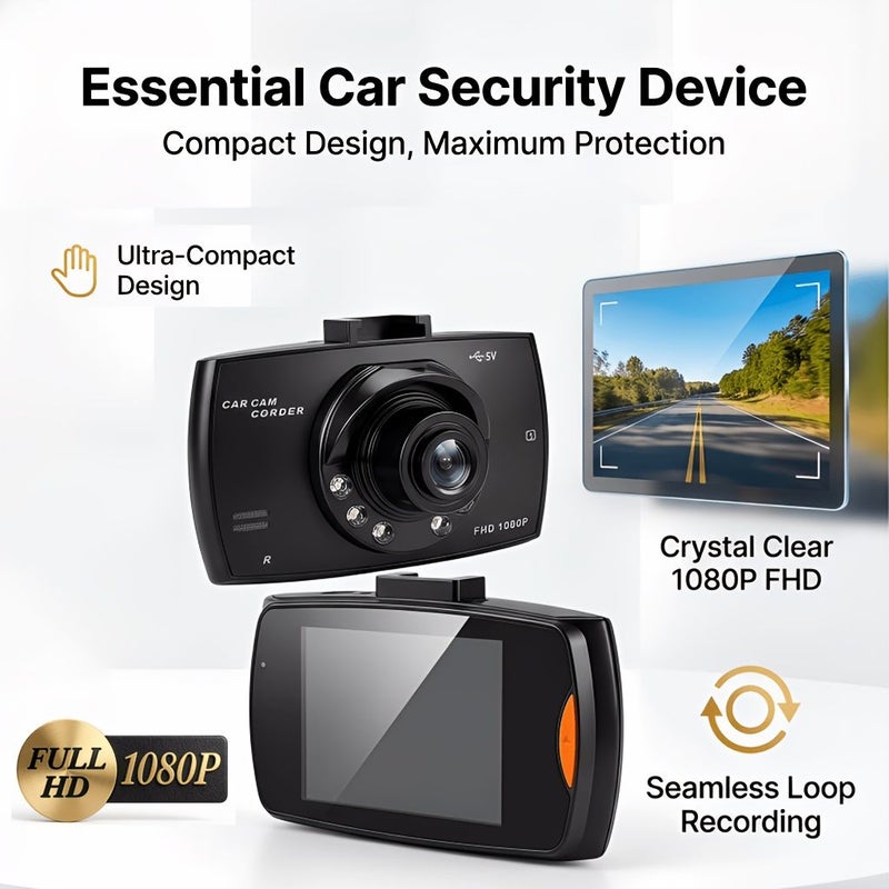 Compact 1080P Dash Cam Matte Black Mini Recorder With G Sensor Loop Recording - Image 1