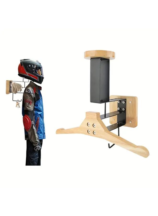 Black Wall Mounted Helmet Hanger Removable Hook Solid Wood Metal Gear Storage - Image 2