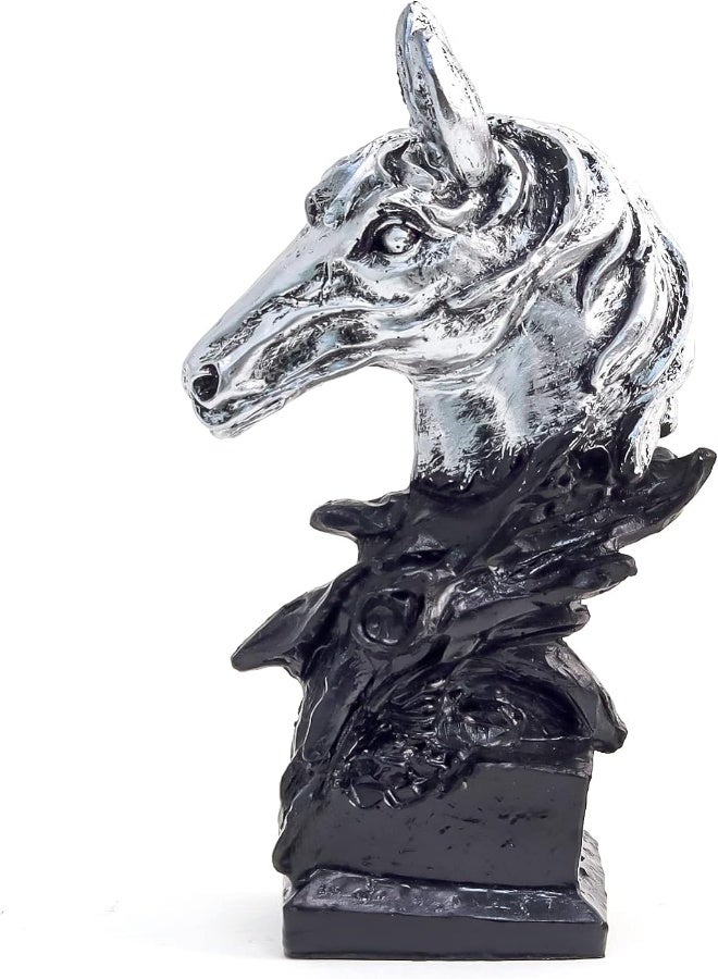 AKDC Polyresin Horse Head Statue 5.5" Inch, Handcrafted Horses Head Model Sculptures With Base Stand, Resin Craft Animal Figurines Sculpture For Home Office Desktop Indoor Decorations (Silver) - Image 1