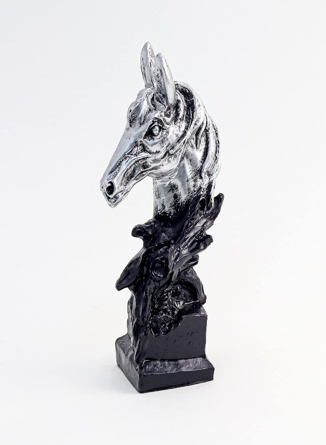 AKDC Polyresin Horse Head Statue 5.5" Inch, Handcrafted Horses Head Model Sculptures With Base Stand, Resin Craft Animal Figurines Sculpture For Home Office Desktop Indoor Decorations (Silver) - Image 2