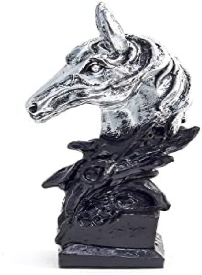 AKDC Polyresin Horse Head Statue 5.5" Inch, Handcrafted Horses Head Model Sculptures With Base Stand, Resin Craft Animal Figurines Sculpture For Home Office Desktop Indoor Decorations (Silver) - Image 3
