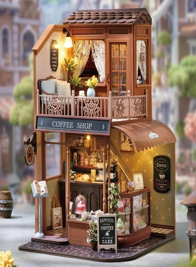 CUTEROOM Miniature House Kits for Adults,Mini Dollhouse Wooden Furniture Kit, DIY Craft Kits Creative Room Tiny House for Decoration- Coffee Shop - Image 1