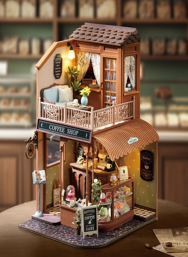 CUTEROOM Miniature House Kits for Adults,Mini Dollhouse Wooden Furniture Kit, DIY Craft Kits Creative Room Tiny House for Decoration- Coffee Shop - Image 3