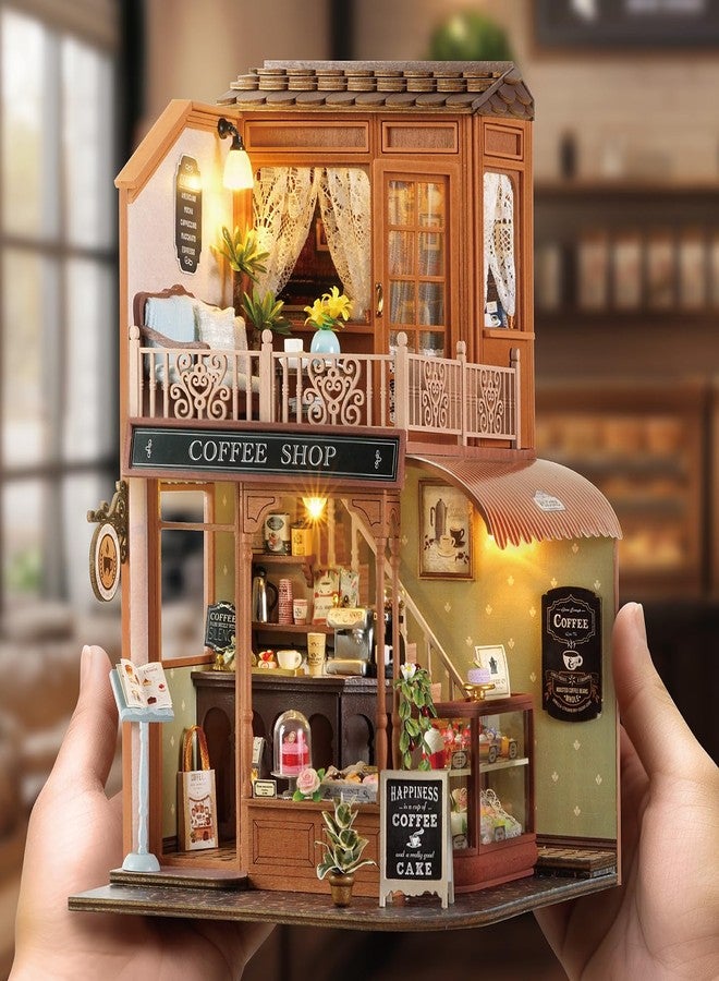 CUTEROOM Miniature House Kits for Adults,Mini Dollhouse Wooden Furniture Kit, DIY Craft Kits Creative Room Tiny House for Decoration- Coffee Shop - Image 4