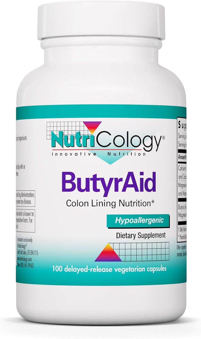 Nutricology ButyrAid Supplement 200 mg  Butyrate Gut Health Butyric Acid Tributyrin Complex Colon Lining Nutrition Postbiotics DelayedRelease Vegetarian Capsules  100 Count - Image 1
