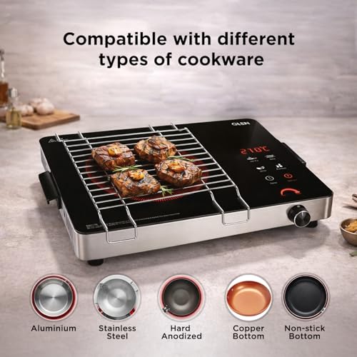 Glen 2200W Infrared Cooktop Stove with Steel Grill Rack Touch Control, Polished Crystal Glass Plate, Digital Display 3 Modes, 4.5KV Surge Protection for Induction & Flat Bottom Utensils (SA-3074IR22) - Image 5