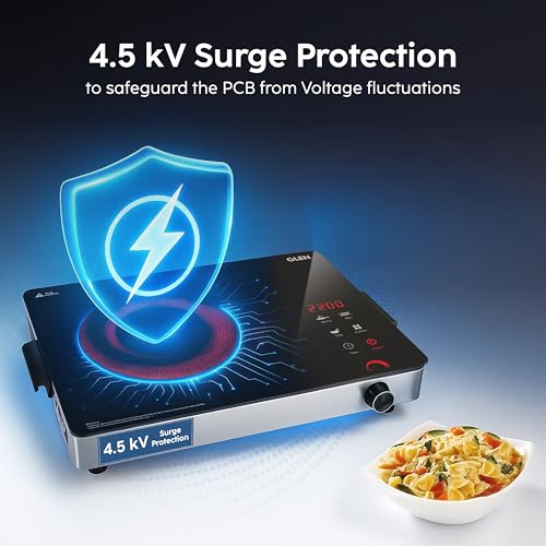 Glen 2200W Infrared Cooktop Stove with Steel Grill Rack Touch Control, Polished Crystal Glass Plate, Digital Display 3 Modes, 4.5KV Surge Protection for Induction & Flat Bottom Utensils (SA-3074IR22) - Image 3