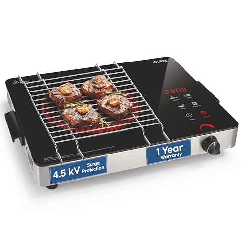 Glen 2200W Infrared Cooktop Stove with Steel Grill Rack Touch Control, Polished Crystal Glass Plate, Digital Display 3 Modes, 4.5KV Surge Protection for Induction & Flat Bottom Utensils (SA-3074IR22) - Image 1