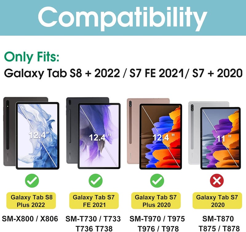 Procases Case For Galaxy Tab S7 Fe 5G 2021/S8 Plus 2022/S7 Plus 2020 12.4 Inch With S Pen Holder, Smart Cover For 12.4" Samsung Galaxy Tablet Sm-X800 X806 T730 T736 T970 T975 T976 T978 -Black - Image 2