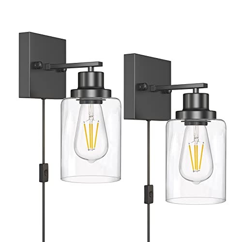 DIKAIDA Plug in Wall Sconces, 2 Pack Wall Lamp, Rustic Plug in Wall Light Sconces, Sconces Wall Lighting, E26 Modern Wall Light Fixtures - Image 1