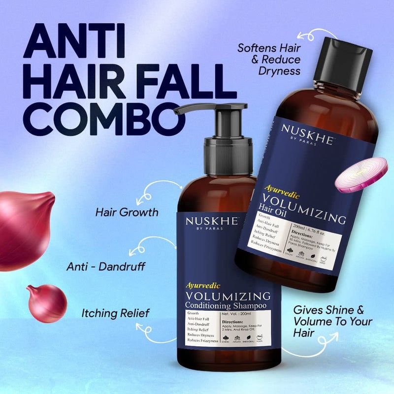 Nuskhe By Paras Nuskhe by Paras Anti Hair Fall Combo Ayurvedic Volumizing Conditioning Shampoo Ayurvedic Volumizing Hair Oil For Men Women Dryness Dull Damaged Hair Repair Anti Frizz 200 ml each - Image 2