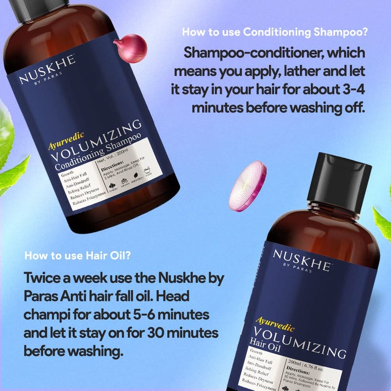 Nuskhe By Paras Nuskhe by Paras Anti Hair Fall Combo Ayurvedic Volumizing Conditioning Shampoo Ayurvedic Volumizing Hair Oil For Men Women Dryness Dull Damaged Hair Repair Anti Frizz 200 ml each - Image 4