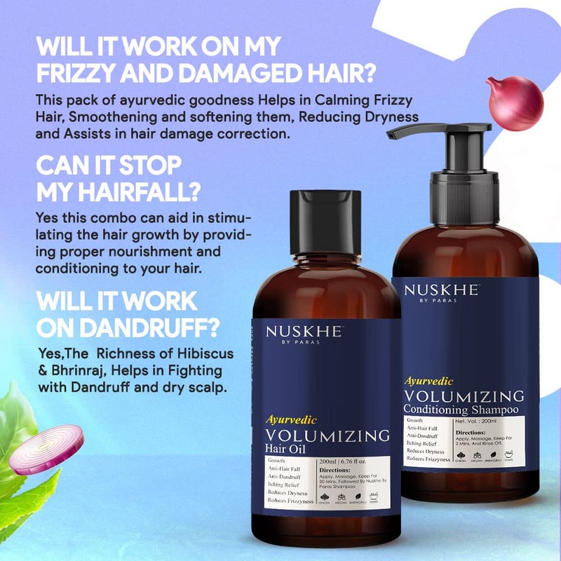 Nuskhe By Paras Nuskhe by Paras Anti Hair Fall Combo Ayurvedic Volumizing Conditioning Shampoo Ayurvedic Volumizing Hair Oil For Men Women Dryness Dull Damaged Hair Repair Anti Frizz 200 ml each - Image 3